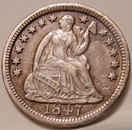 1847 Seated Liberty Half Dime XF/AU Toned Very Pretty Coin!