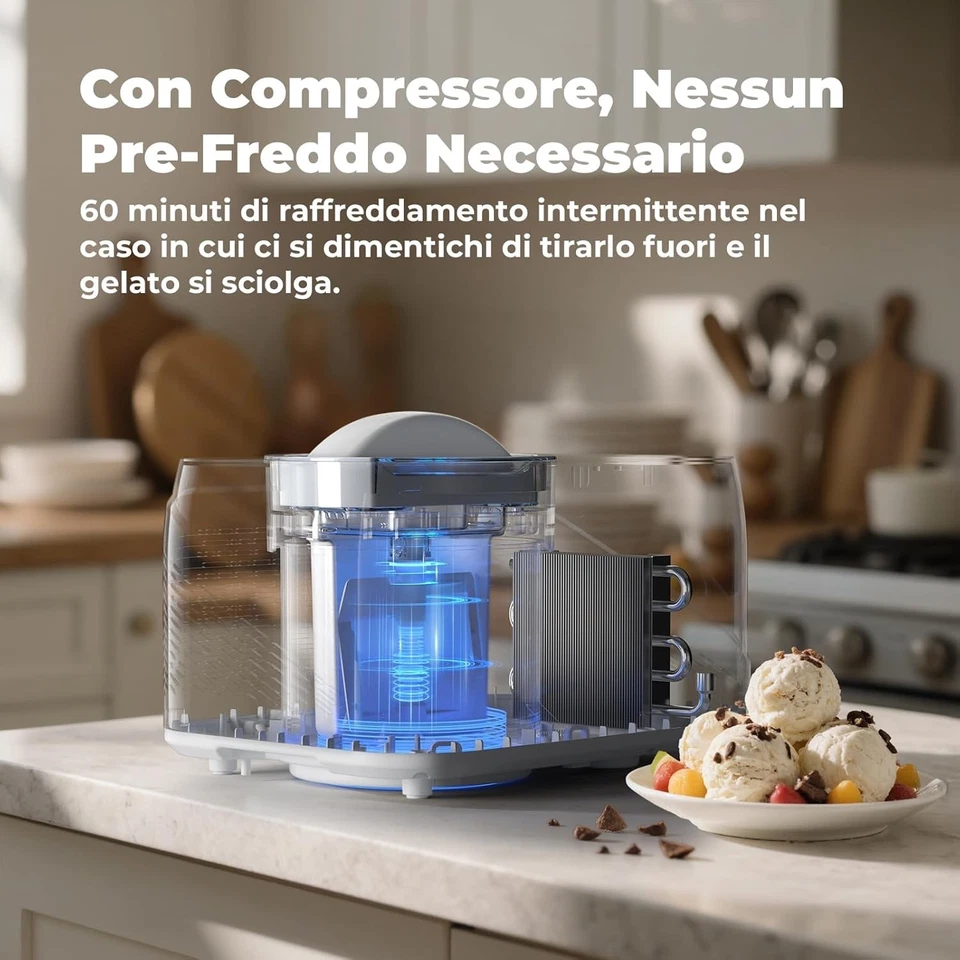 Gelatiera con Compressore 1L, Autorefrigerante Gelatiera per Gelato Professional - Immagine 2 di 4