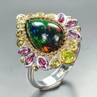 Super Top AAA+ 5 ct+ Natural Black Opal Ring 925 Sterling Silver Size 8 /R464153