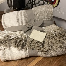 Large Cotton Traditional  Throw Blanket for Bed or Sofa 170cmx 130cm taupe cream