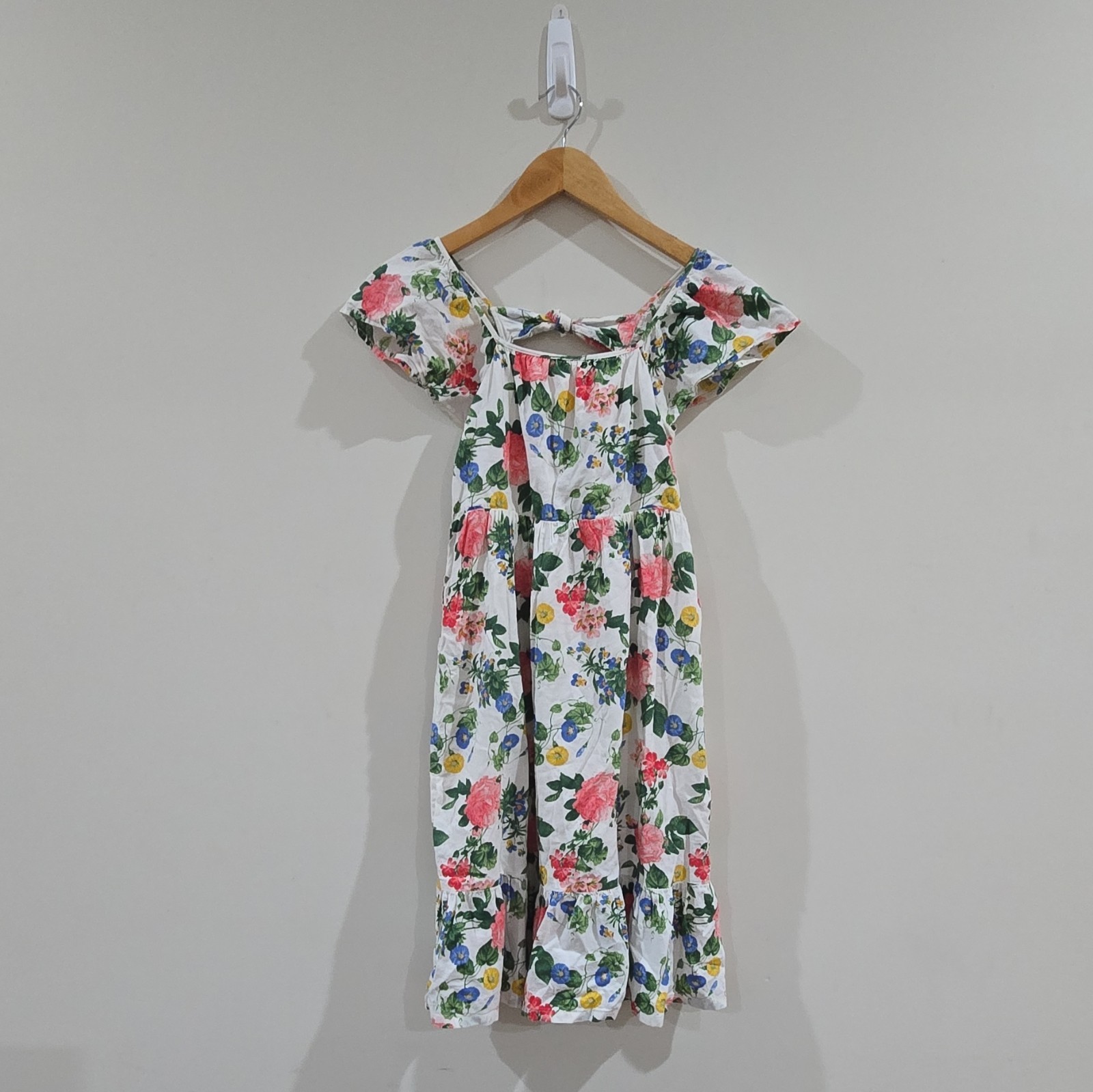 Summer Old Navy Girls Floral Midi  Short Sleeve Tie Back Smocked L (10-12)