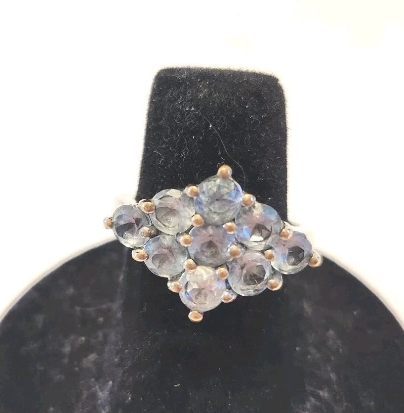 Anillo Topacio Azul Cielo Talla 6 En Ajuste Acero Inoxidable 9 Piedras Foto 2 de 4