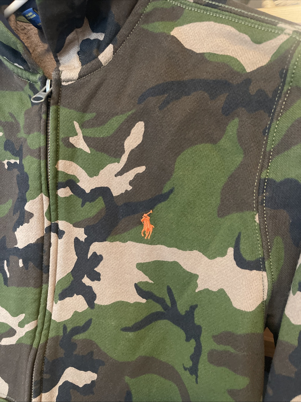 Polo Ralph Lauren ragazzo verde mimetica full zip pony logo felpa con cappuccio grande L 14 16