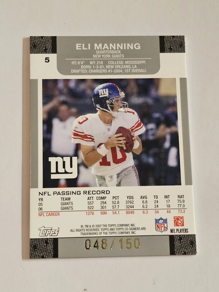 2007 Topps Co-Signers #5 Eli Manning Red Holofoil SP #'d /150 ✨️Ships Next Day - Image 2 of 2
