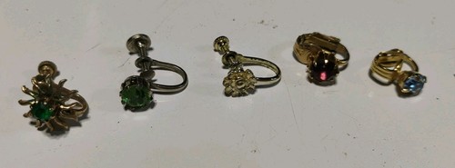 Vintage Retro Earring Lot 5 Pairs 5 Single Jewelry Clip-On Gold & Silver Tone - Picture 3 of 12