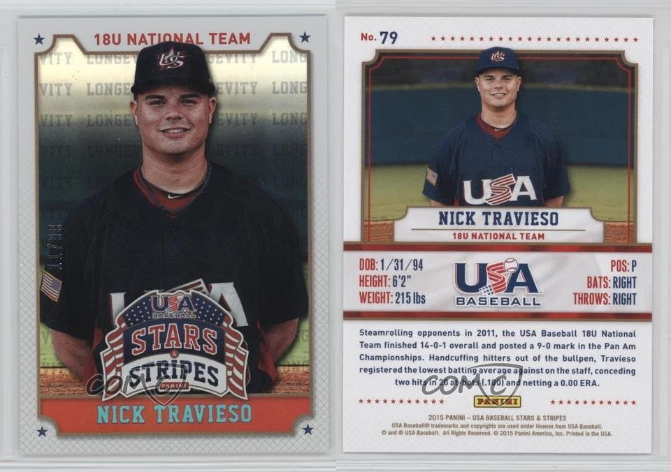 2015 Panini Stars and Stripes Longevity Holofoil 11/99 Nick Travieso #79 1n1 - Image 3 of 3