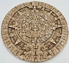 Aztec Calendar Or Sun Stone Wall Hanging Off White & Brown