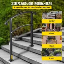 3-Step Transitional Handrail | Matte Stair Rail | Wrought Iron Handrail