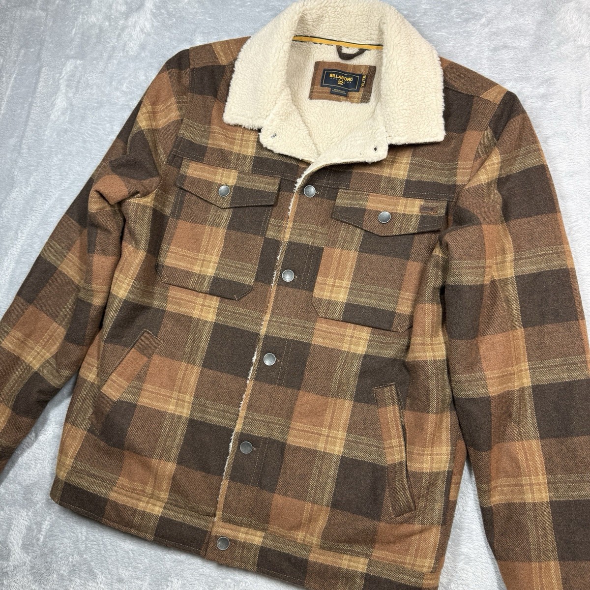 【値下げ】CLASSIC WOOL WAVE JACKET ライトブラウン Billabong Surfplus Barlow Plaid Sherpa Lined Jacket Men XL Brown