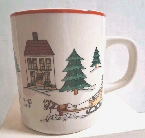JAMESTOWN China Coffee Mug Cup The Joy of Christmas Snowman Tree Sleigh