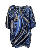 Marina Rinaldi Women's Blue Farnese Printed Silk Blouse Size 20W/29 NWT