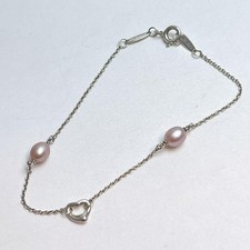 Tiffany  Co. Open Heart Pink Pearl Bracelet 7.1" Silver 925