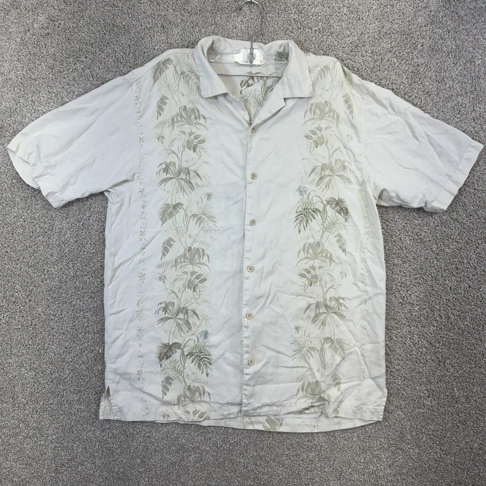 Tommy Bahama Button Down Shirt Men Medium Cream Silk Floral Palm Tropical Print
Opens in a new windo