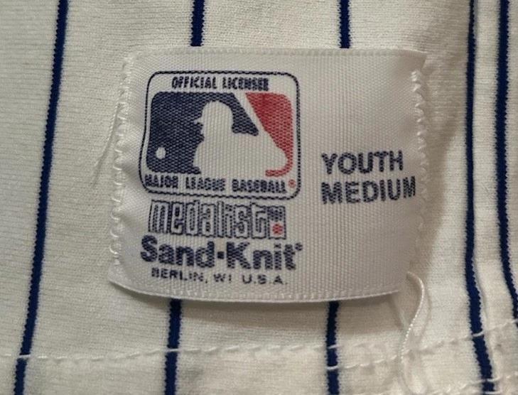 Vintage New York Mets Sand Knit Jersey Shirt Youth Medium Pin Stripe MLB USA - Image 2 of 4