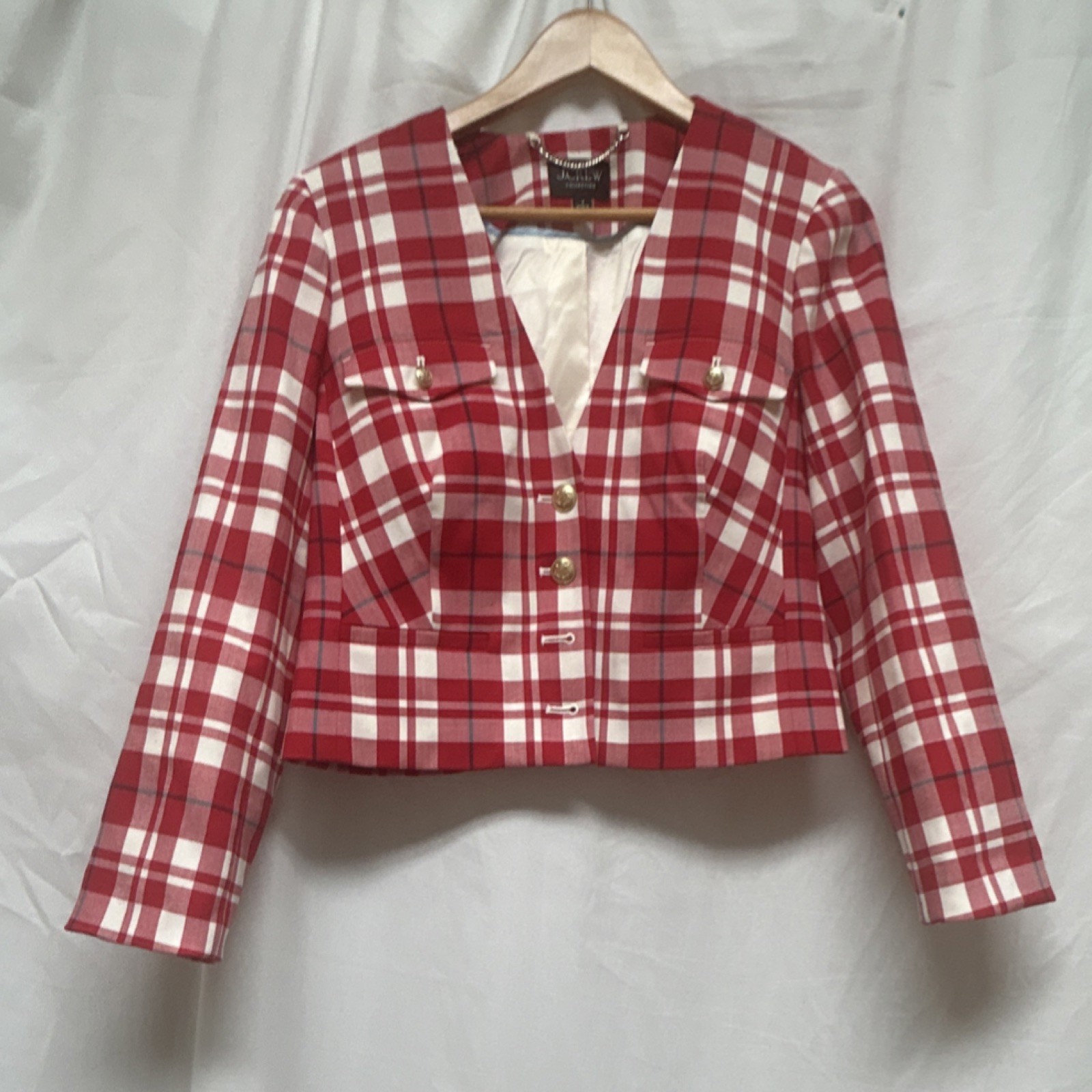 J.Crew Red Plaid Button Front Collared Lined Blaz… - image 5