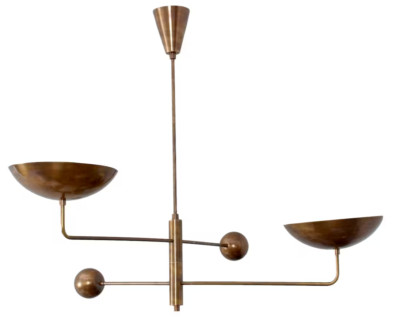 Mid Century Modern Raw Brass Sputnik chandelier Curved Brass Shade Elegant Light