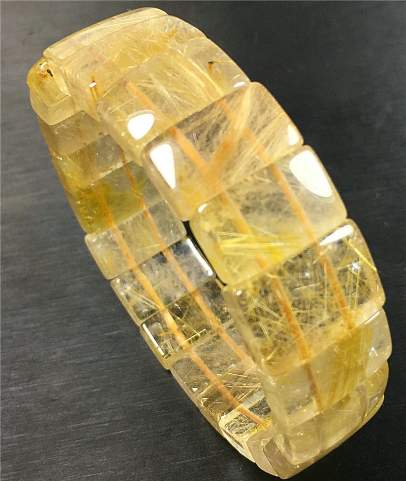Natural Golden Titanium Rutilated Quartz Crystal Beads Bracelet Bangle - Image 3 of 4