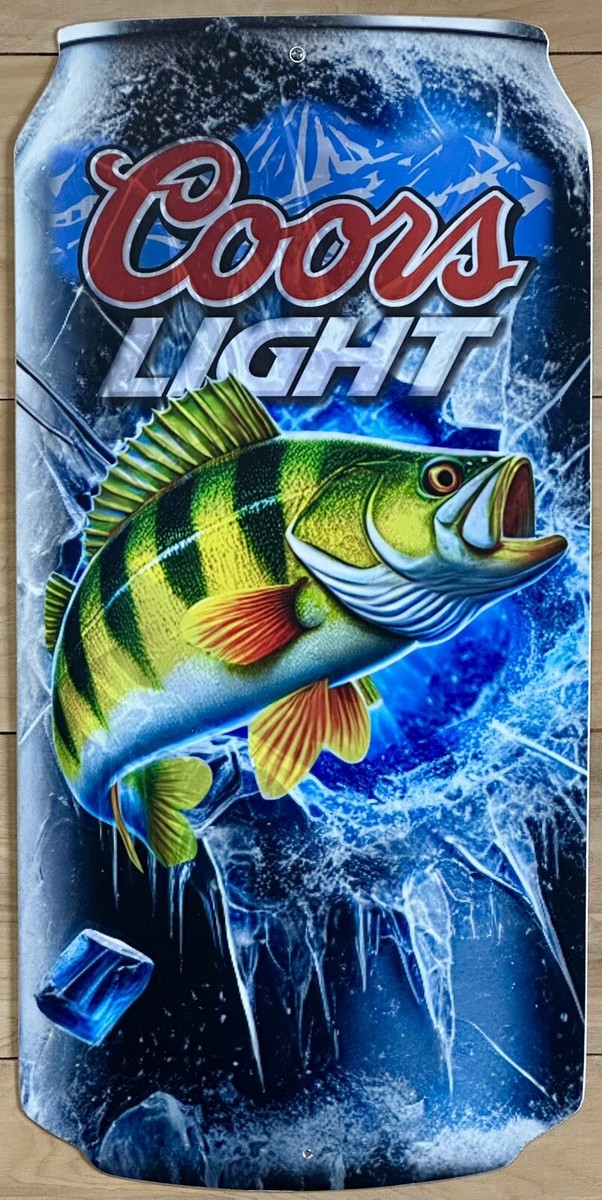 Coors Light Aluminum Sign - Yellow Perch Fishing Theme. 10.5” X 22