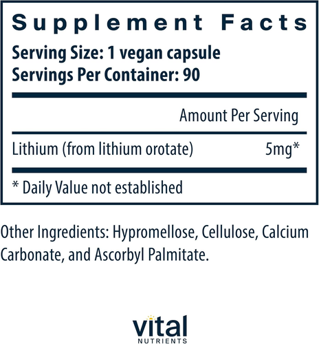 Vital Nutrients Lithium Orotate 5Mg | Memory & Mood Support | 90 Capsules - Picture 2 of 12