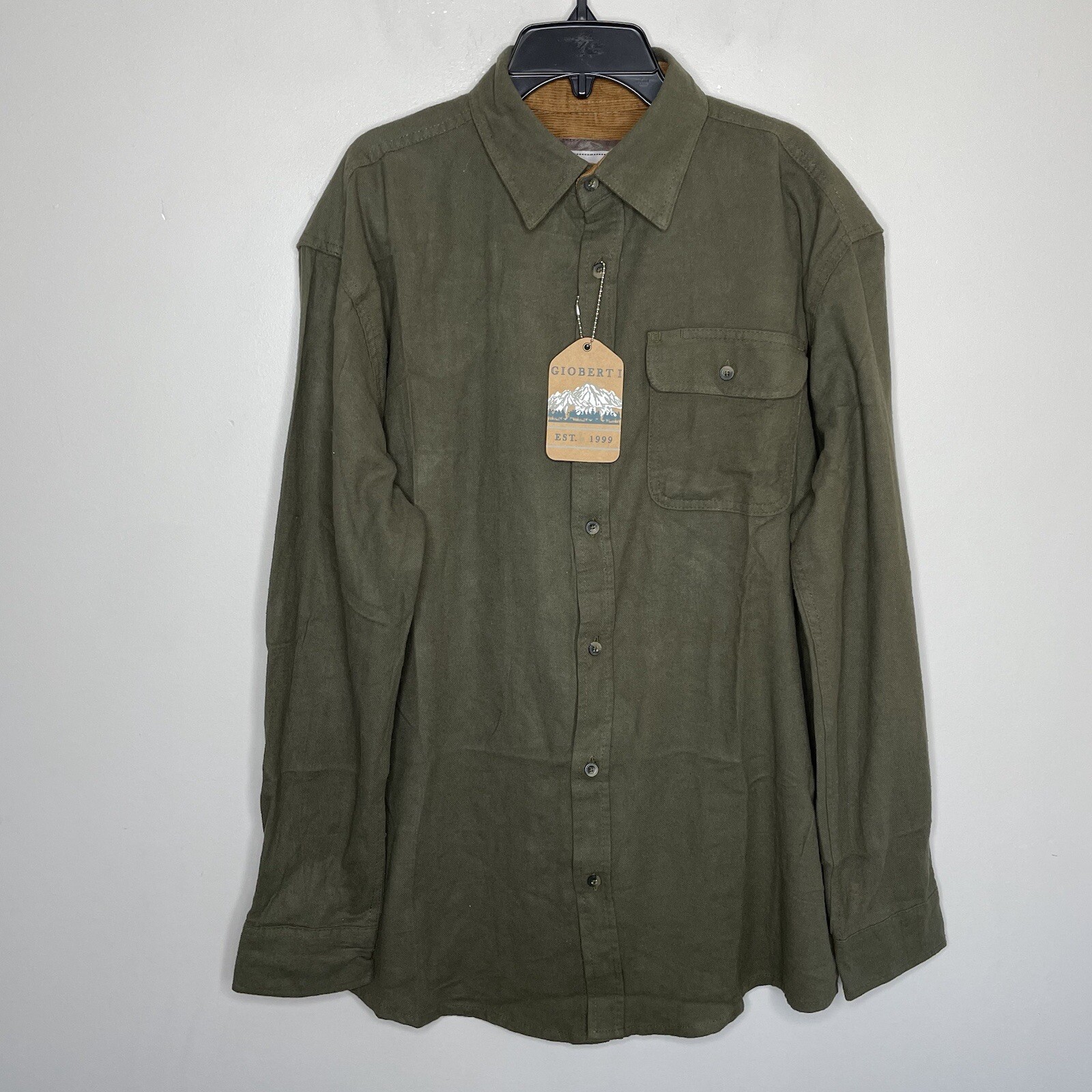 GIOBERTI Flannel Shirt Men Medium Button Up NEW Olive Green 