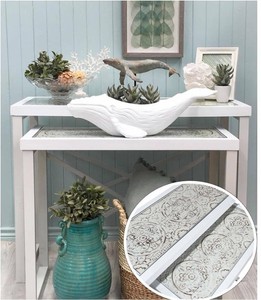 Details About Whitewash Ornate Nesting Hall Tables Set Metal Timber Sideboard Console Buffet