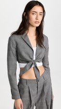 Nwt $995 R13 Light Weight Glen Plaid Front Tie Cropped Fitted Blazer Jacket Xs