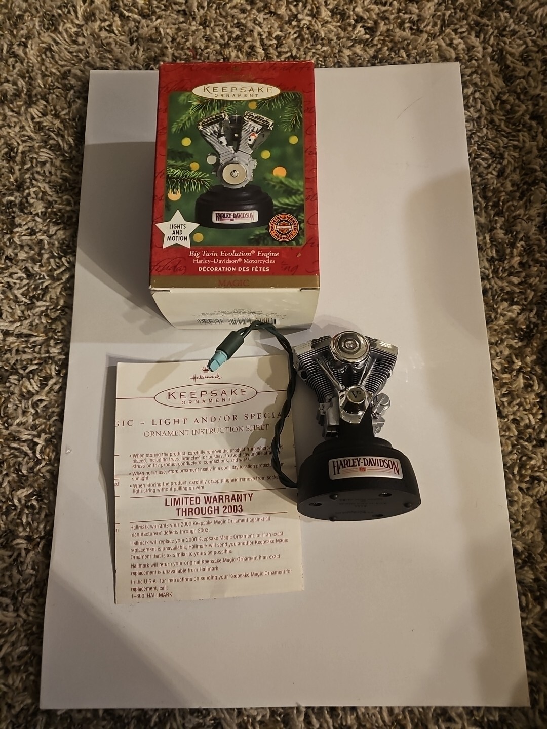 Hallmark Keepsake Big Twin Evolution Engine Harley Davidson Christmas Ornament