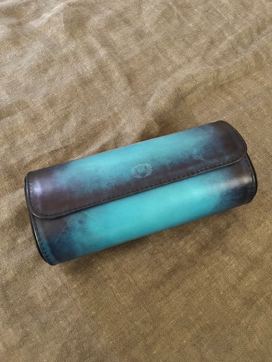 Bosphorus Leather Watch Roll Case Made in Turkey Blue Color