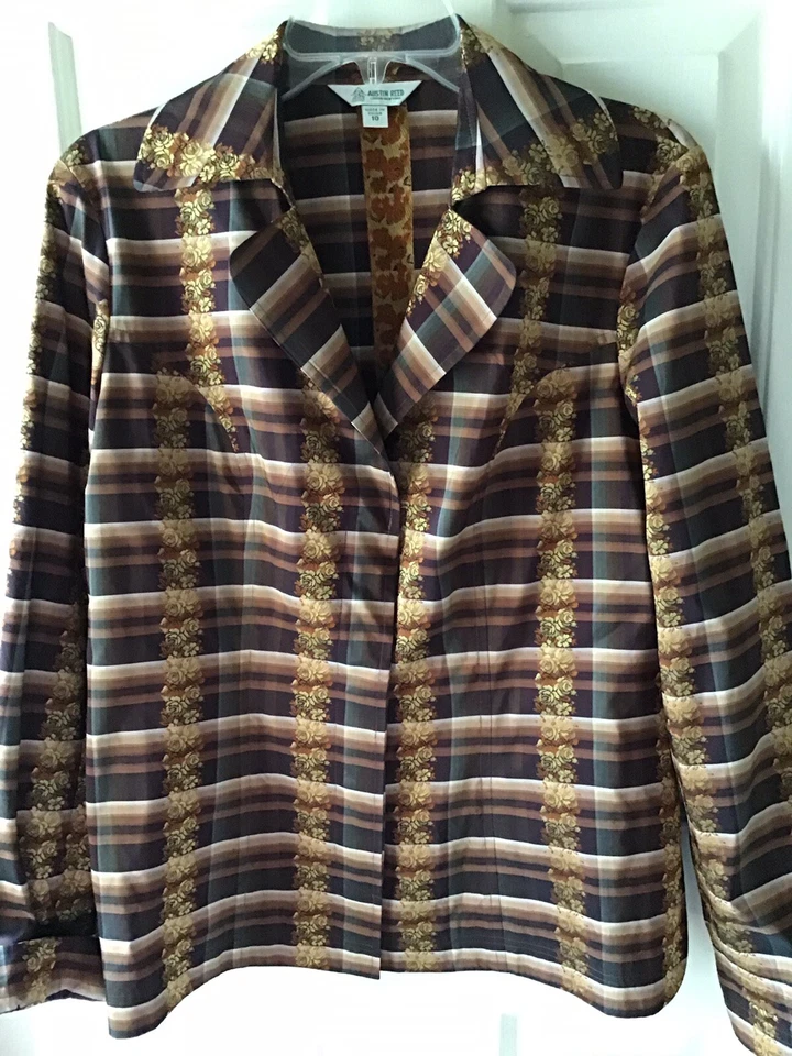 Blusa floral marrón vintage para mujer Austin Reed London New York talla 10” Foto 2 de 4