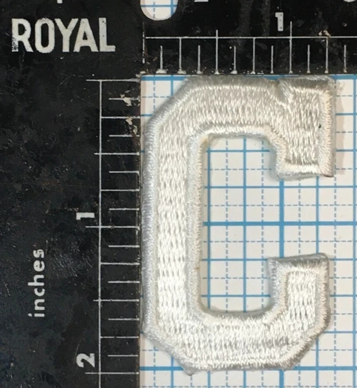 VINTAGE BLOCK LETTER C COLOR WHITE DESIGN 2" IRON ON EMBROIDERED CLOTH PATCH - Image 3 of 4