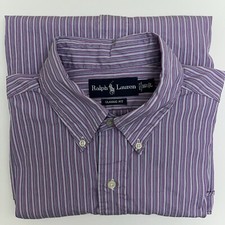 Ralph Lauren Shirt Men Size 16 1/2 L Purple Stripe Classic Fit Long Sleeve