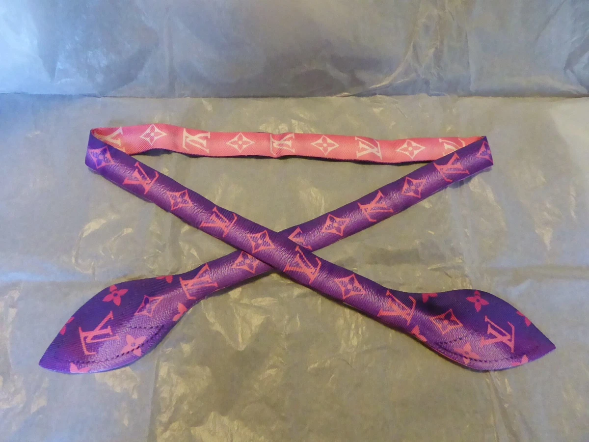 LOUIS VUITTON Scarf Silk Bandeau 3D LV Monogram Purple Pink MP3100 authentic