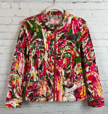 CHICO'S cotton stretch multicolor zipper unlined jacket blazer size 1 M