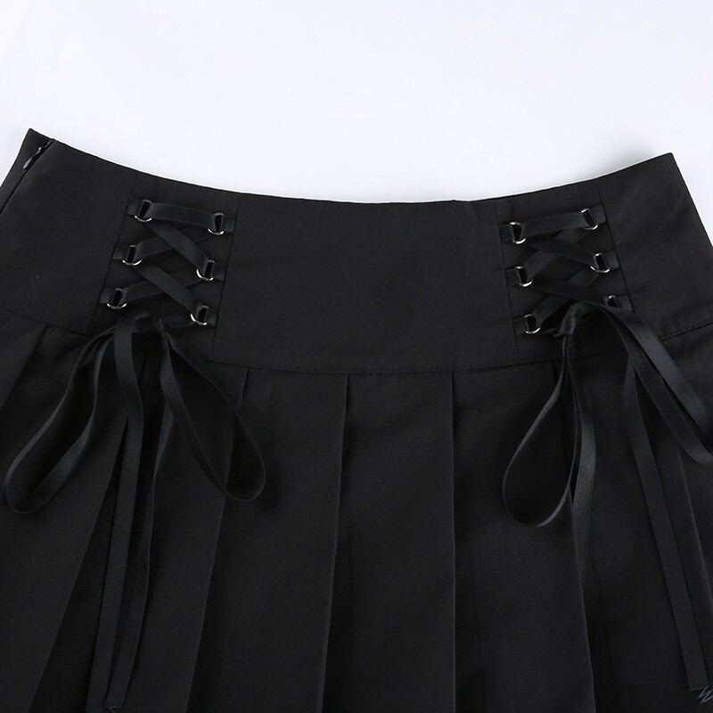 Lady Mini Skirt Lace Splice Irregular Pleated Casual Gothic Punk