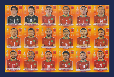 Morocco Team - 18 Players Stickers Set - Panini FIFA World Cup