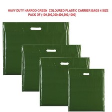 HEAVY DUTY HARROD GREEN COLORED PLASTIC CARRIER BAGS PARTY GIFT BAGS IN 4 SIZE