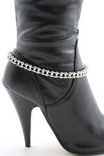 Women Boot Bracelet Thin Silver Metal Chains Motorcycle Anklet Charm Biker Heel