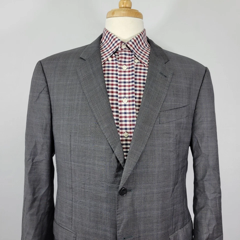 Abrigo deportivo Emporio Armani para hombre dos botones gris a cuadros Super 150s G LINE talla 48R Foto 2 de 4