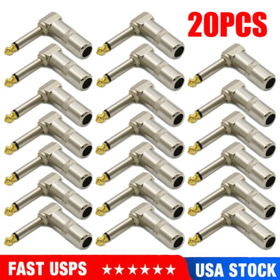 20PCS LOT 1/4 TS RIGHT ANGLE MONO PHONE PLUG CORD CONNECTOR 6.3MM CABLE JACK