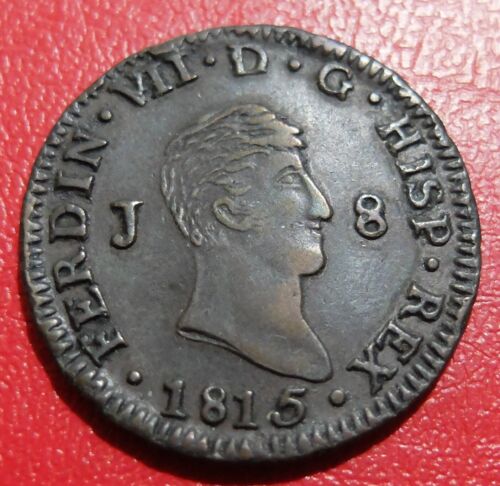 1815 COPPER SPAIN FERDIN VII 8 MARAVEDIS COIN, EF CIRCULATED CONDITION, LOT#1030 - Picture 1 of 2