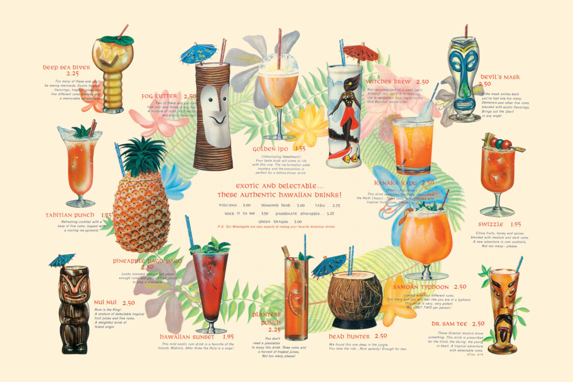 Vintage Tiki Bar Drink Menu Poster Print, tiki bar decor, tiki bar