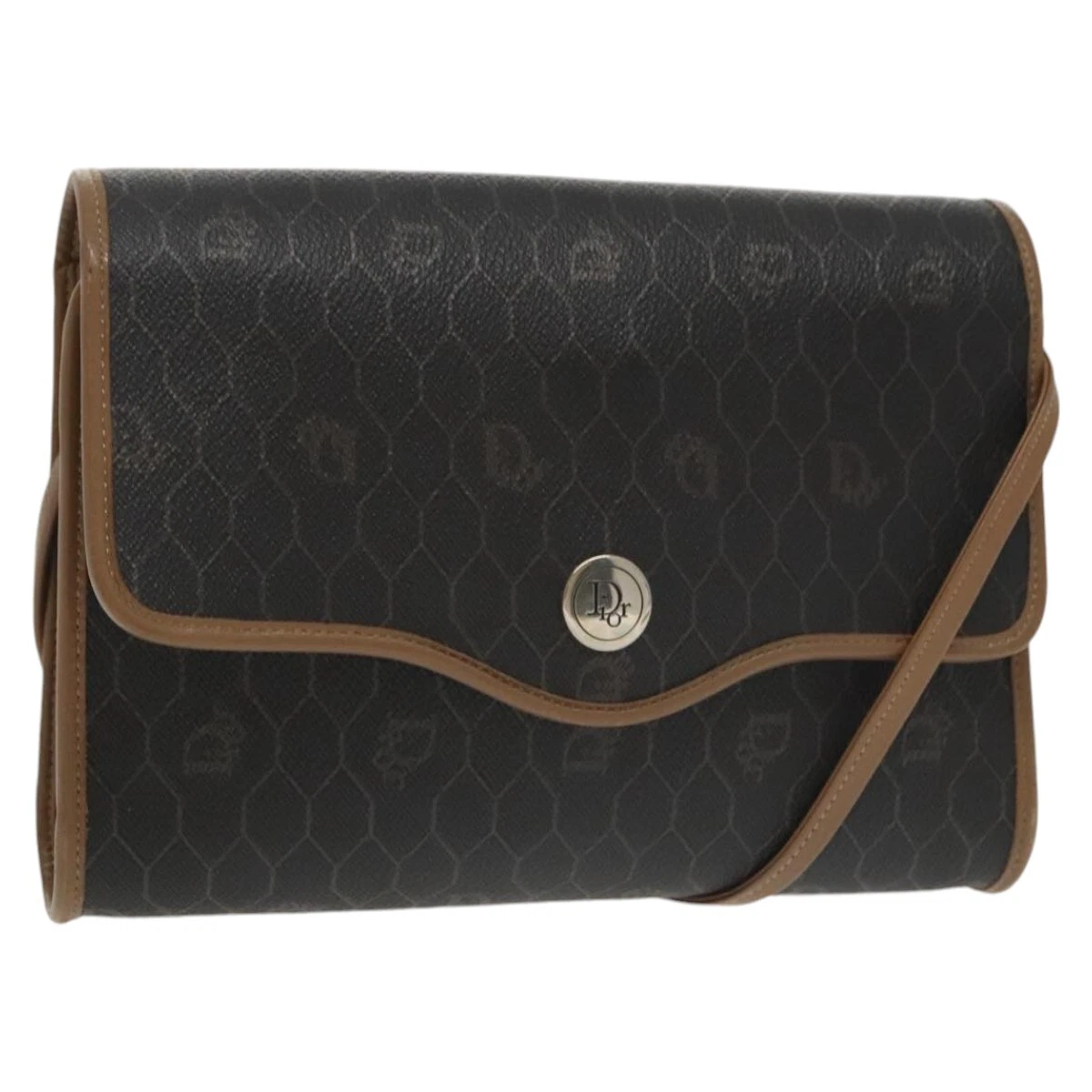 Christian Dior sac à bandoulière toile nid d'abeille PVC noir argent or authentique yb710