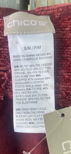 Chico's Womens Small/M Chenille Floral Jacquard Ruana Maroon Wrap Shawl Fringe - Picture 7 of 7