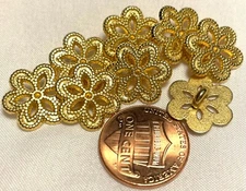8 Pierced Brushed Gold Tone Metal Shank Flower Floral Buttons 5/8" 15.3mm 12615