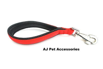 AJ PET ACCESSORIES Short Close Control Dog Lead 10" Leash Padded Handle 25mm Strong Webbing In Red