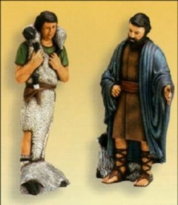 Two Shepherds Standing with Sheep; Nativity; Ready to Paint, Ceramic Bisque