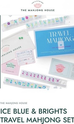 The Mahjong House Ice Blue & Brights Portable Mahjong Set w/ Double-Sided Mat