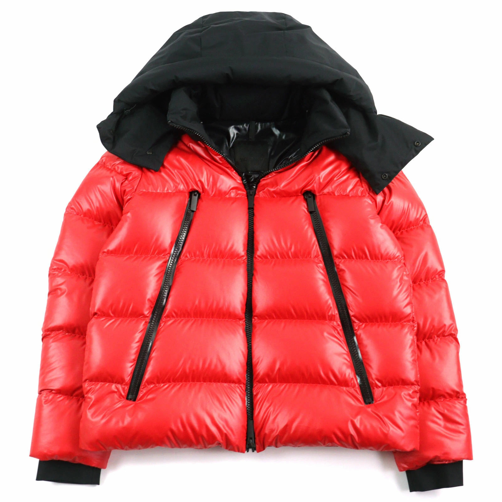 MONCLER Men's Hooded Down Jacket Zubair Giubbotto Double Zip Bicolor Red Black 2