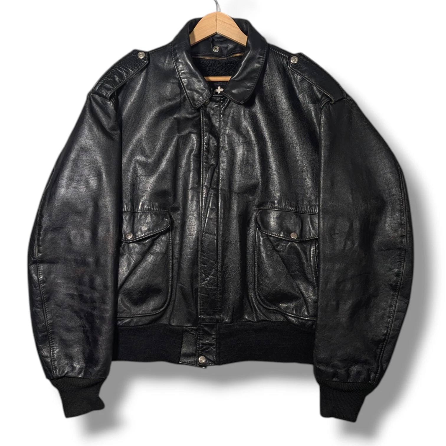 Vintage Schott NYC Leather Flight Jacket Mens Size 52 Black Shearling Lined A2