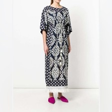 NEW Tory Burch Beatrice Dress Tapestry Geo  Cover Up Caftan Dress Fringe Size 4